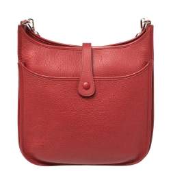 Pre Owned Hermes Rouge Vif Clemence Leather Evelyne III GM Bag