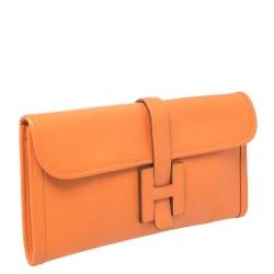 Pre Owned Hermes Orange Epsom Leather Elan Jige 29 Clutch