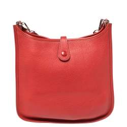 Pre Owned Hermes Rouge Vif Togo Leather Evelyne I PM Bag