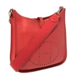Pre Owned Hermes Rouge Vif Togo Leather Evelyne I PM Bag