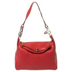 Pre Owned Hermes Rouge Vif Taurillon Clemence Leather Gold Hardware Lindy 34 Bag