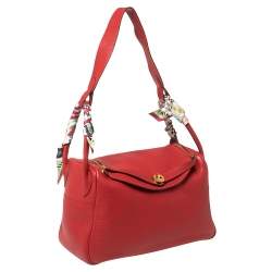 Pre Owned Hermes Rouge Vif Taurillon Clemence Leather Gold Hardware Lindy 34 Bag