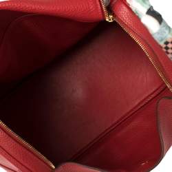 Pre Owned Hermes Rouge Vif Taurillon Clemence Leather Gold Hardware Lindy 34 Bag