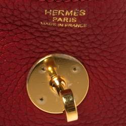 Pre Owned Hermes Rouge Vif Taurillon Clemence Leather Gold Hardware Lindy 34 Bag