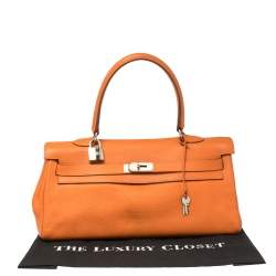Hermes Orange Taurillon Clemence Leather Palladium Hardware Shoulder Kelly 42 Bag