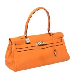 Hermes Orange Taurillon Clemence Leather Palladium Hardware Shoulder Kelly 42 Bag