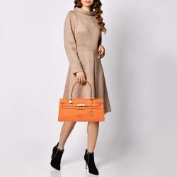 Hermes Orange Taurillon Clemence Leather Palladium Hardware Shoulder Kelly 42 Bag