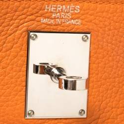 Hermes Orange Taurillon Clemence Leather Palladium Hardware Shoulder Kelly 42 Bag
