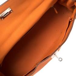 Hermes Orange Taurillon Clemence Leather Palladium Hardware Shoulder Kelly 42 Bag