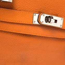 Hermes Orange Taurillon Clemence Leather Palladium Hardware Shoulder Kelly 42 Bag