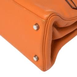 Hermes Orange Taurillon Clemence Leather Palladium Hardware Shoulder Kelly 42 Bag