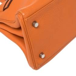 Hermes Orange Taurillon Clemence Leather Palladium Hardware Shoulder Kelly 42 Bag