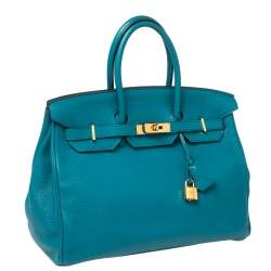 Hermes Cobalt Taurillion Clemence Leather Gold Hardware Birkin 35 Bag