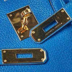 Hermes Blue Birkin	Izmir Clemence Leather Gold Hardware Birkin 30 Bag with Twilly