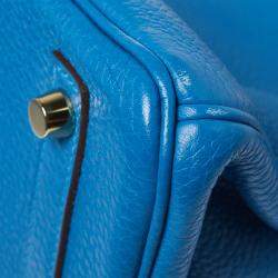 Hermes Blue Birkin	Izmir Clemence Leather Gold Hardware Birkin 30 Bag with Twilly