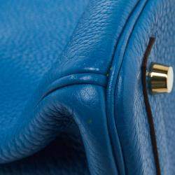 Hermes Blue Birkin	Izmir Clemence Leather Gold Hardware Birkin 30 Bag with Twilly
