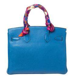 Hermes Blue Birkin	Izmir Clemence Leather Gold Hardware Birkin 30 Bag with Twilly