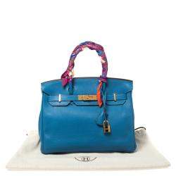Hermes Blue Birkin	Izmir Clemence Leather Gold Hardware Birkin 30 Bag with Twilly