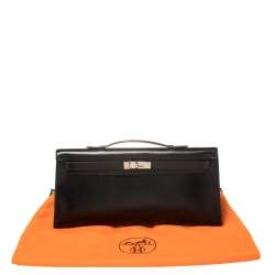 Pre Owned Hermes Black Box Calf Leather Palladium Hardware Kelly Longue Clutch 34