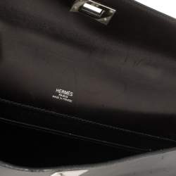 Pre Owned Hermes Black Box Calf Leather Palladium Hardware Kelly Longue Clutch 34