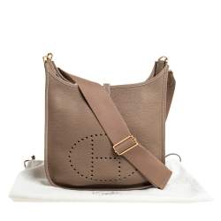 Pre Owned Hermes Taupe Grey Togo Leather Evelyne III PM Bag