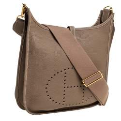 Pre Owned Hermes Taupe Grey Togo Leather Evelyne III PM Bag