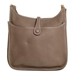 Pre Owned Hermes Taupe Grey Togo Leather Evelyne III PM Bag