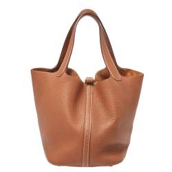 Pre Owned Hermes Gold Clemence Leather Gold Hardware Picotin Lock 22 Bag