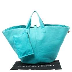 Pre Owned Hermes Blue Atoll Canvas Beach Tote
