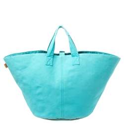 Pre Owned Hermes Blue Atoll Canvas Beach Tote