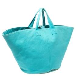 Pre Owned Hermes Blue Atoll Canvas Beach Tote