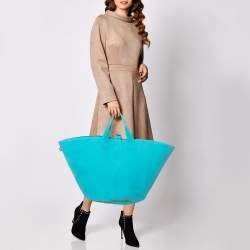 Pre Owned Hermes Blue Atoll Canvas Beach Tote