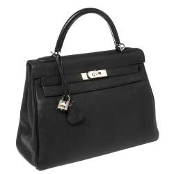 Pre Owned Hermés Noir Togo Leather Palladium Hardware Kelly Retourne 32 Bag