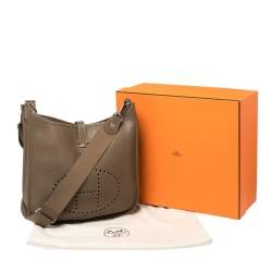 Pre Owned Hermes Etoupe Togo Leather Evelyne III GM Bag
