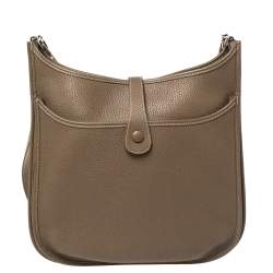 Pre Owned Hermes Etoupe Togo Leather Evelyne III GM Bag