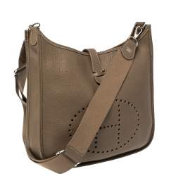 Pre Owned Hermes Etoupe Togo Leather Evelyne III GM Bag