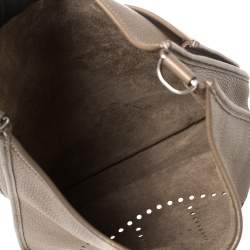 Pre Owned Hermes Etoupe Togo Leather Evelyne III GM Bag