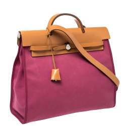 Pre Owned Hermes Tosca/Natural Canvas and Leather Herbag Zip 39 Bag