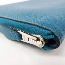 Hermes Blue Epsom Leather Zip Around Wallet