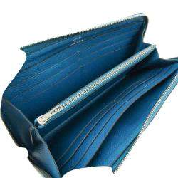 Hermes Blue Epsom Leather Zip Around Wallet