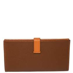 Pre Owned Hermes Noisette/Orange Chevre Leather Bearn Gusset Wallet
