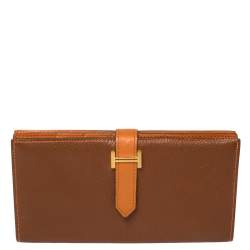 Pre Owned Hermes Noisette/Orange Chevre Leather Bearn Gusset Wallet