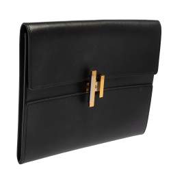 Pre Owned Hermes Noir Veau Villandry Leather Cinhetic Clutch