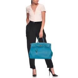 Hermes Birkin 30 Bag Toile Blue Jean Togo Leather Palladium – Mightychic