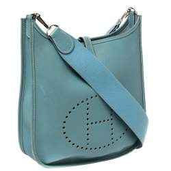Pre Owned Hermes Ciel Epsom Leather Evelyne I PM Bag