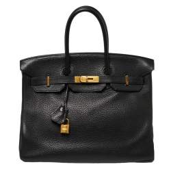 Hermes Black Clemence Leather Gold Hardware Birkin 35 Bag