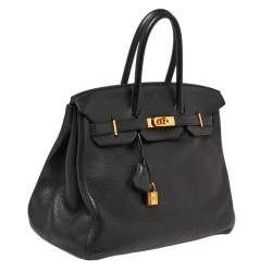 Hermes Black Clemence Leather Gold Hardware Birkin 35 Bag