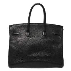 Hermes Black Clemence Leather Gold Hardware Birkin 35 Bag