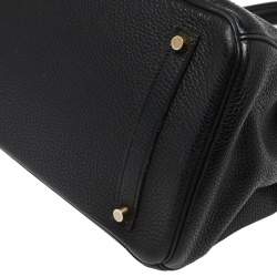 Hermes Black Clemence Leather Gold Hardware Birkin 35 Bag