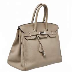 Pre Owned Hermes Gris Tourterelle Togo Leather Palladium Hardware Birkin 35 Bag